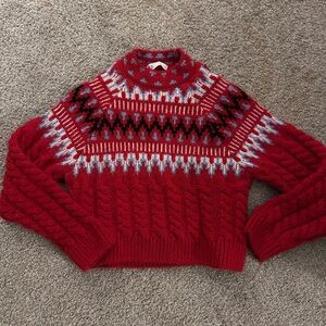 Zara Red and Blue Fair Isle Knit Sweater